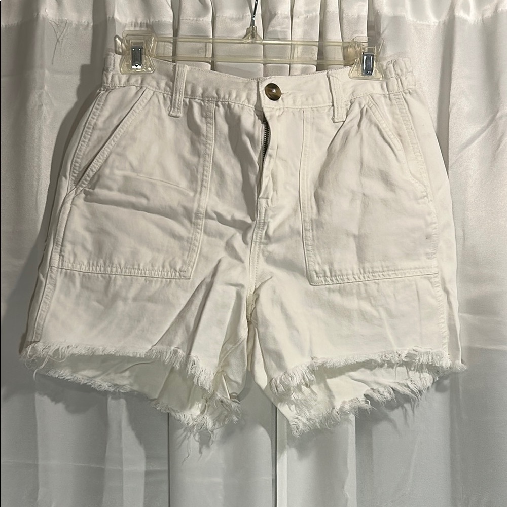 Aerie Cream Frayed Hem Cargo Shorts